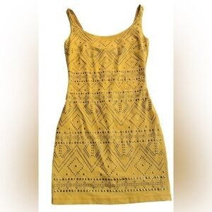 BEBE Yellow/Gold Studded Mini Dress